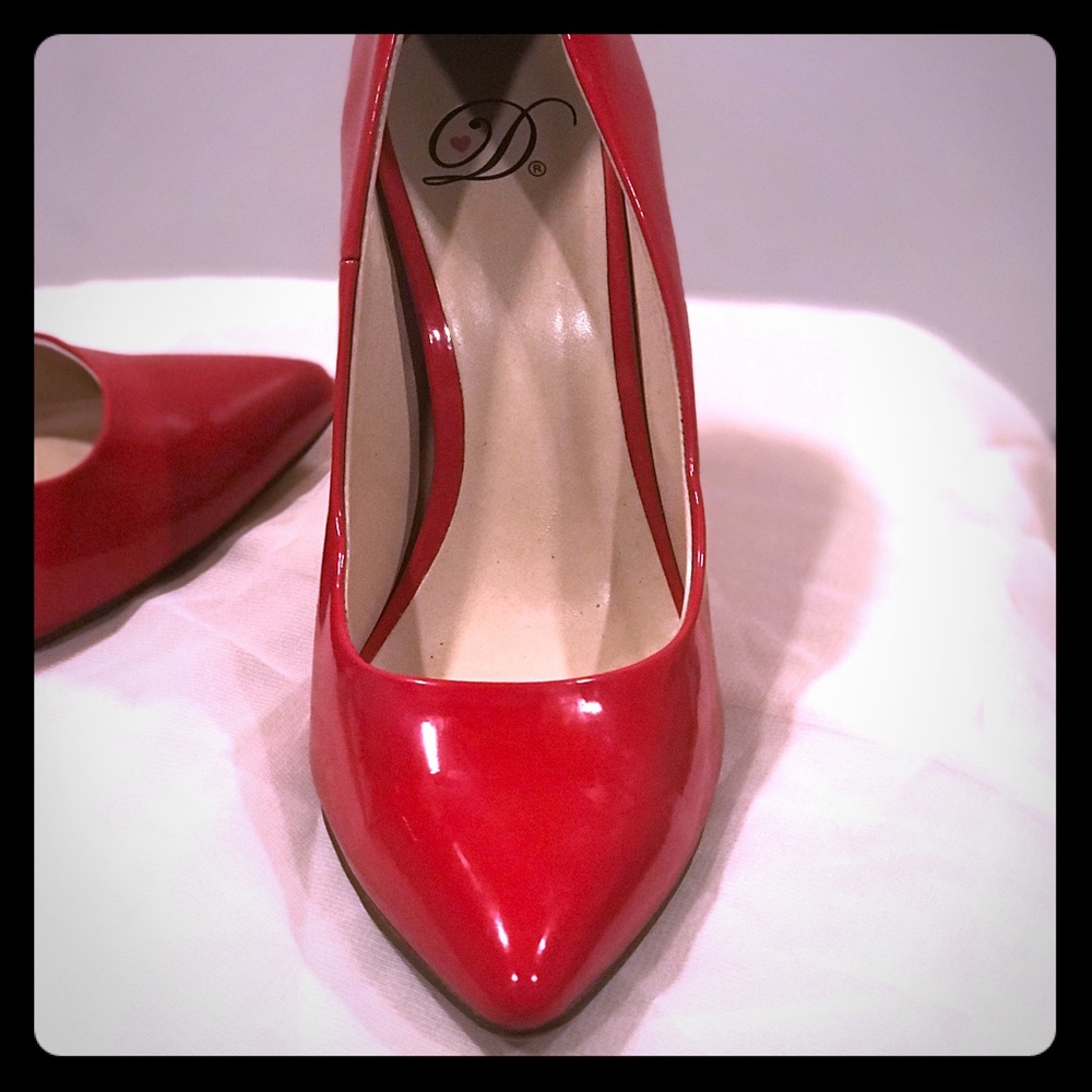 Red patent heels